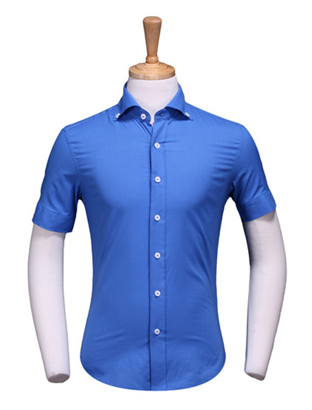 重庆蓝色衬衣制作,定制短袖男衬衫