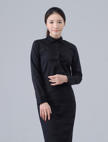 重庆订做免税店女衬衣,黑色长袖女衬衫定制公司