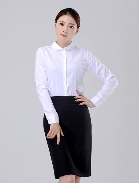 重庆女白色长袖收腰衬衫订做,定制女款白衬衣公司