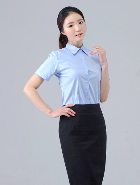 重庆淡蓝女式执法衬衫订做,新款收腰衬衣定做