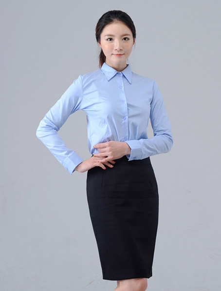 重庆淡蓝长袖女衬衫定做,公司女衬衣量身订制