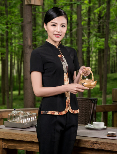 重庆定做茶楼服务员工服,订做中式餐饮制服加工厂家
