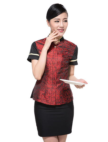 重庆定做中式餐饮工作服,订做立领酒店服务员制服公司